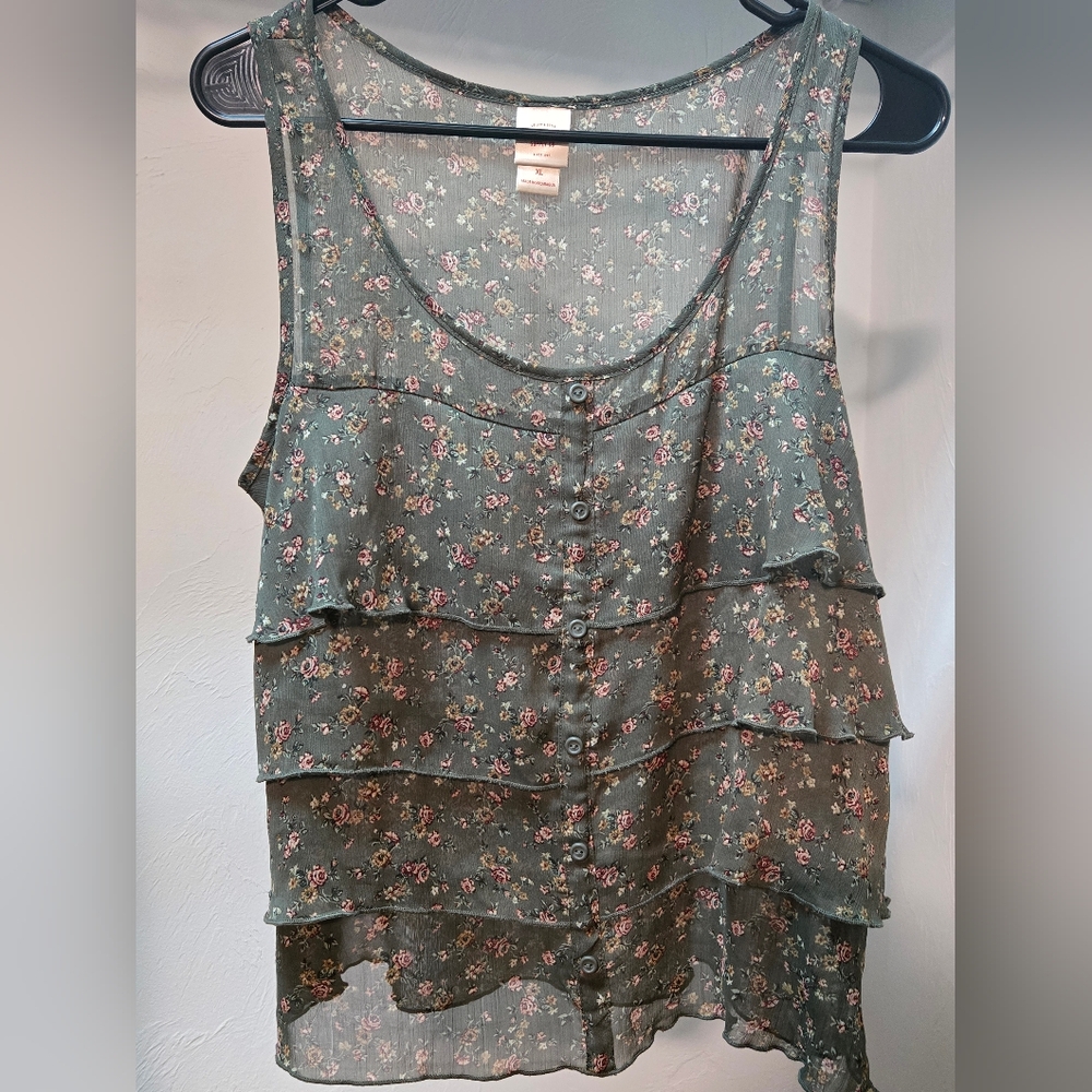 Mossimo Supply Co. Green Tiered Sleeveless Tank Top